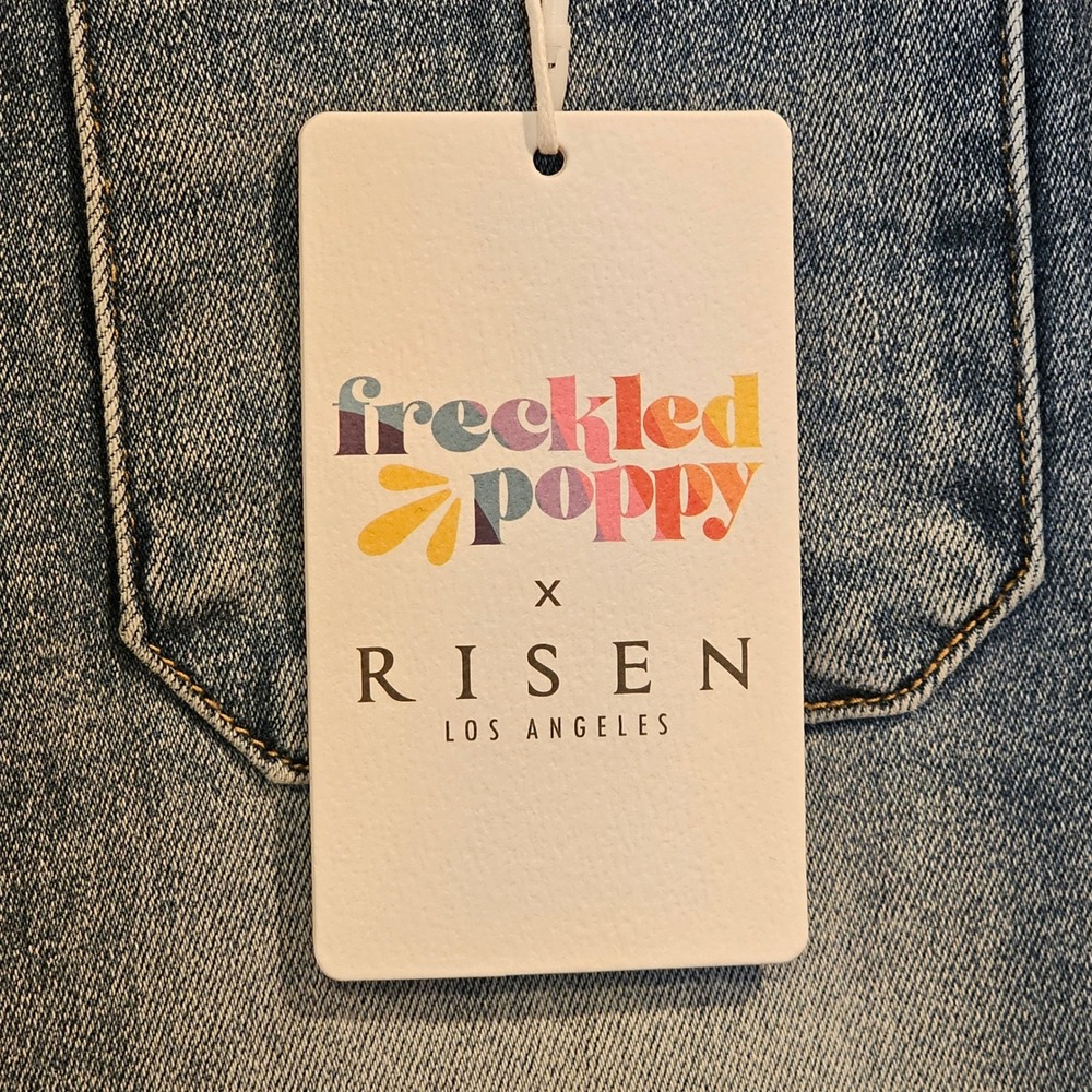 Freckled Poppy x Risen Jeans Womens 1XL Medium Wash Wide Leg Patch Pocket Jeans - Picture 4 of 13